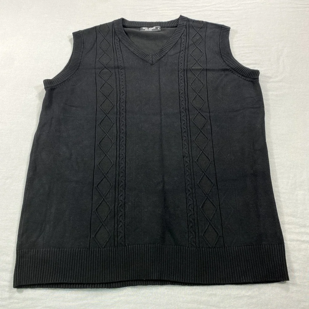 Paul Jones Sweater Vest Mens XL Black V-Neck‎ Knit Grandpa Golf Casual Adult